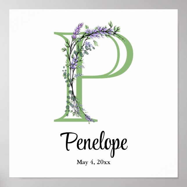 Monogram P Lavender Eucalyptus nursery  Poster (Front)