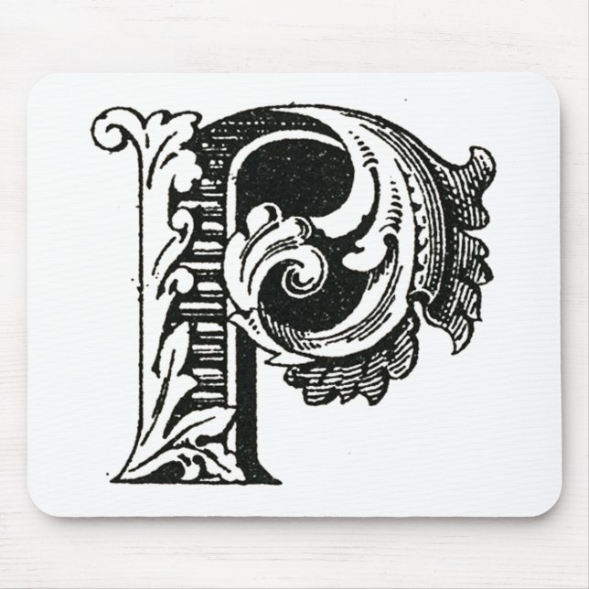 Monogram P, Letter P, Alphabet P, Black and White Mouse Pad (Front)