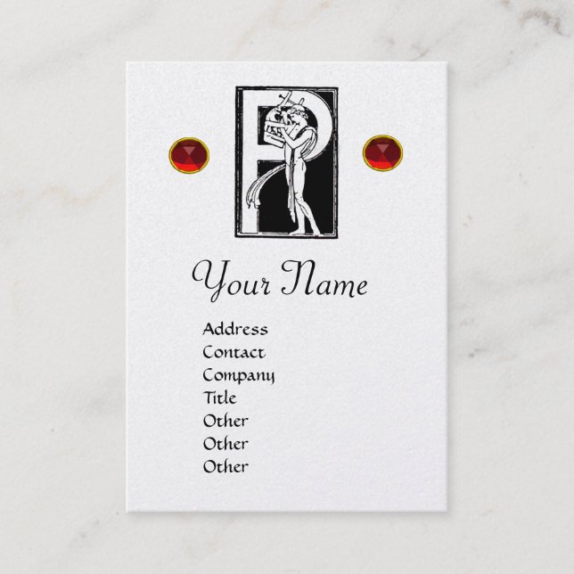 MONOGRAM P LETTER, RED RUBY, Black White Pearl Business Card (Front)