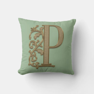Monogram P Sage Green, Family, Wedding Birthday Cushion