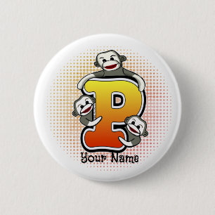 Monogram P Sock Monkey   6 Cm Round Badge