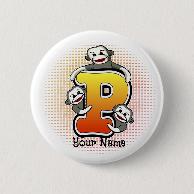 Monogram P Sock Monkey   6 Cm Round Badge (Front)