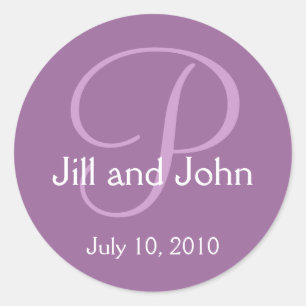 Monogram P Wedding Bride Groom Date Purple Sticker