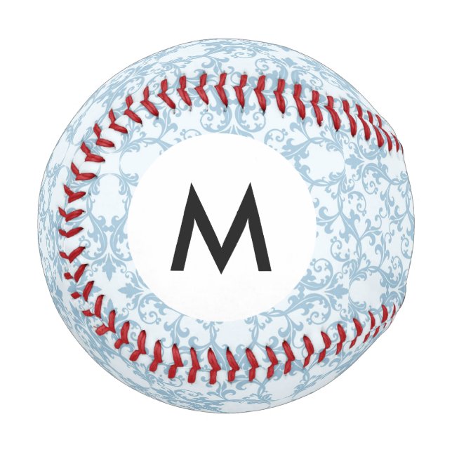 Monogram Pale Blue Damask Baseball (Front Left)