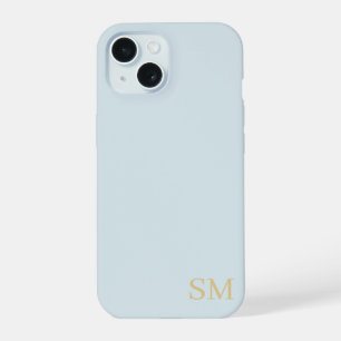 Monogram Pale Blue Gold Minimalist Initials iPhone 15 Case