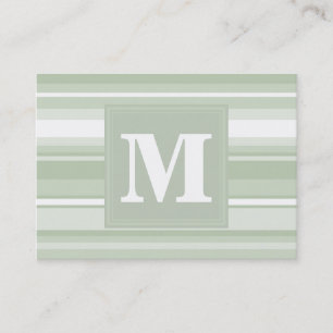 Monogram pale green stripes business card