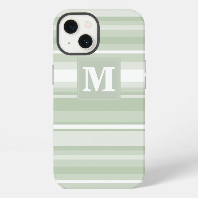 Monogram pale green stripes Case-Mate iPhone case (Back)