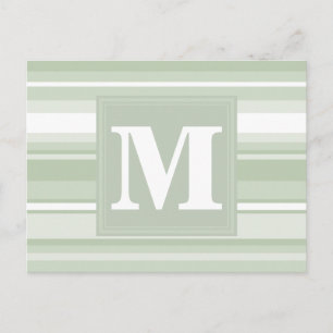 Monogram pale green stripes postcard