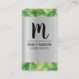 Monogram / Palm Leaf / Metal Background Business Card