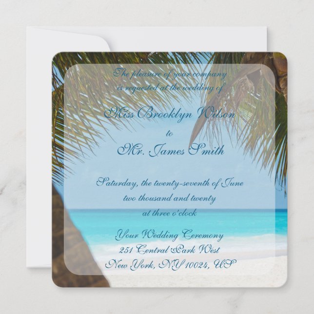 Monogram Palm Trees On Beach Wedding Invitations (Front)