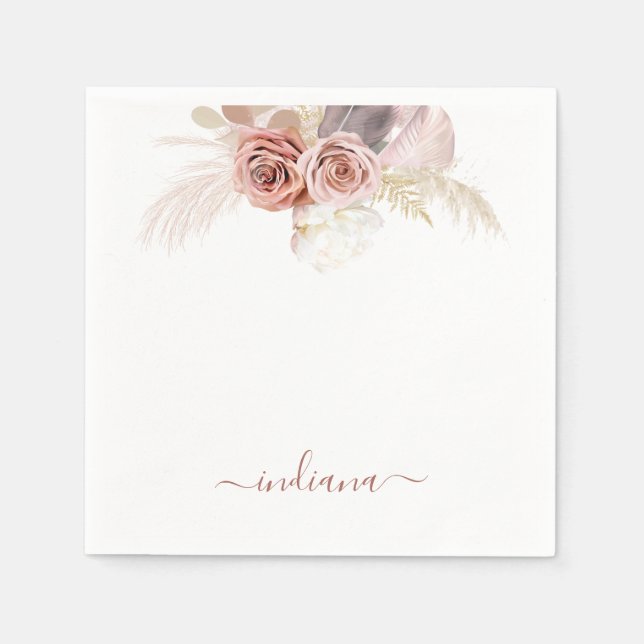 Monogram Pampas Grass Terracotta Floral Custom Napkin (Front)
