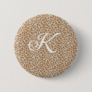 Monogram panther skin light brown pattern name let 6 cm round badge