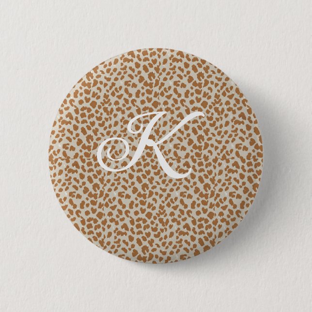 Monogram panther skin light brown pattern name let 6 cm round badge (Front)