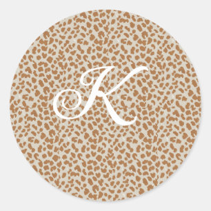 Monogram panther skin light brown pattern name let classic round sticker