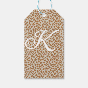 Monogram panther skin light brown pattern name let gift tags