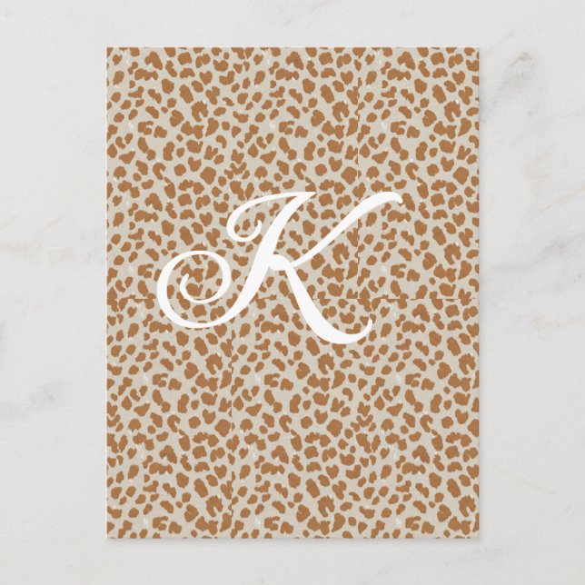 Monogram panther skin light brown pattern name let postcard (Front)