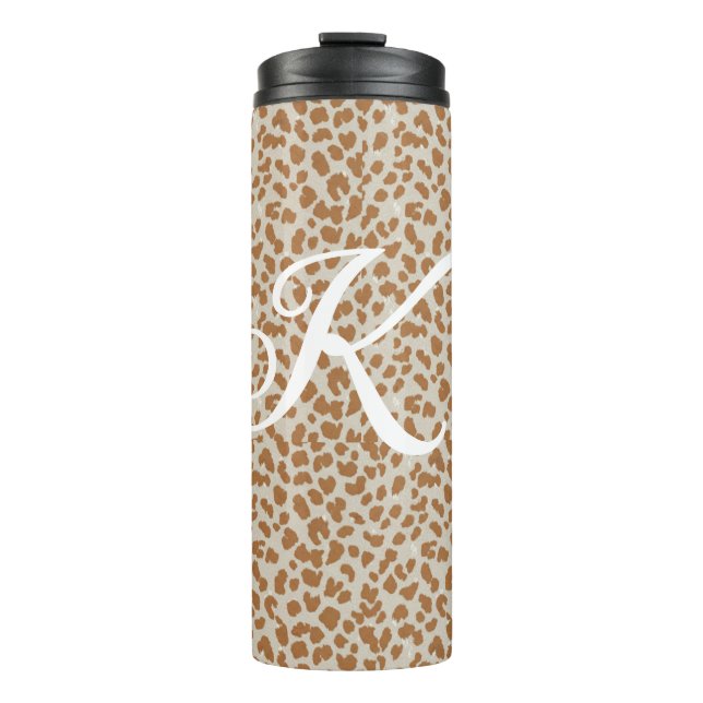 Monogram panther skin light brown pattern name let thermal tumbler (Front)