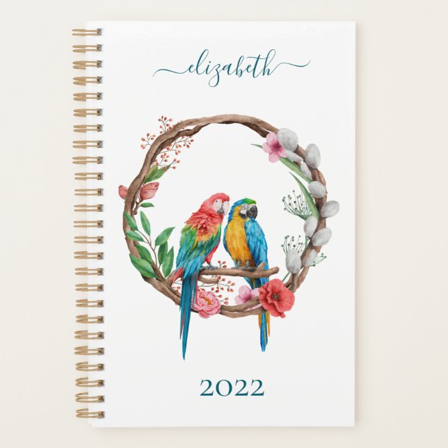 Monogram Parrots Macaw Birds Colourful Floral  Planner (Front)