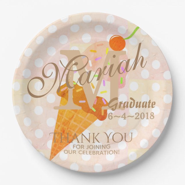 Monogram Party  Ice Cream Cone Paper Plates (Front)
