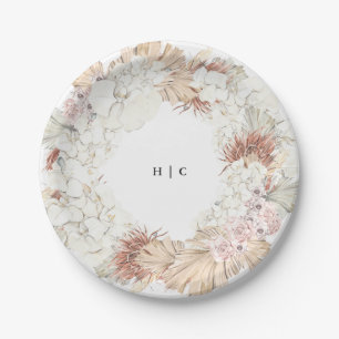 Monogram Party Pampas Grass Floral Wedding Paper Plate