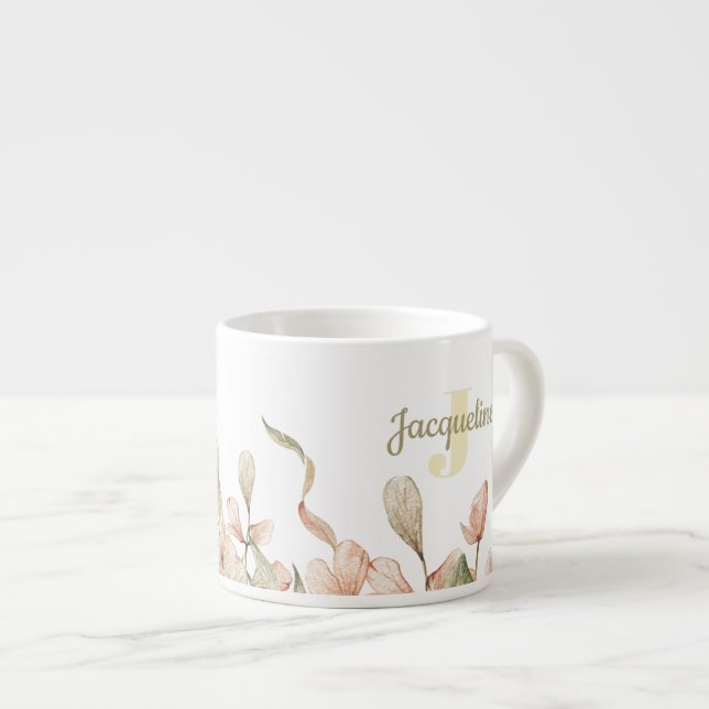 Monogram pastel baby pink sky baby flower design espresso cup (Front Right)