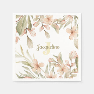 Monogram pastel baby pink sky baby flower design napkin