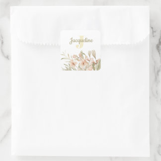 Monogram pastel baby pink sky baby flower design square sticker