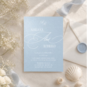 Monogram Pastel Blue Luxury Wedding Invitation