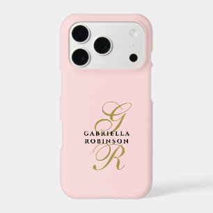 Monogram Pastel Blush Pink Gold Black Minimalist 