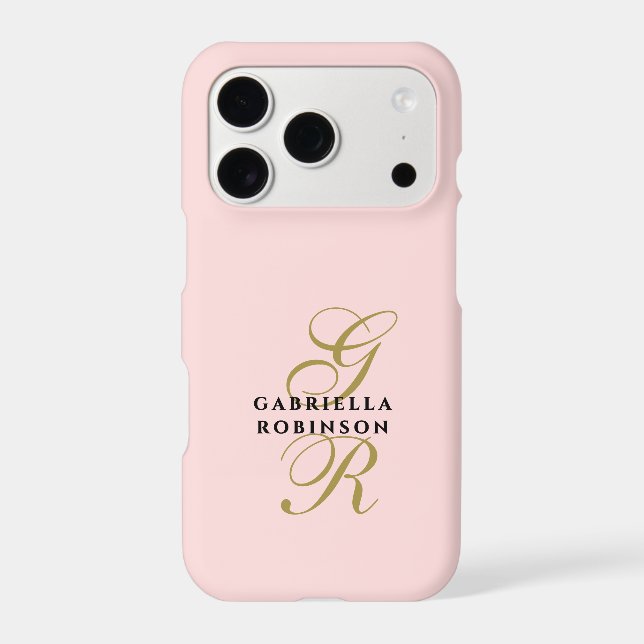 Monogram Pastel Blush Pink Gold Black Minimalist  (Back)