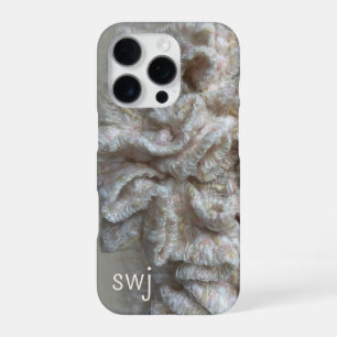 Monogram Pastel Boho Neutral Gold Cream Ruffle iPhone 16 Pro Case