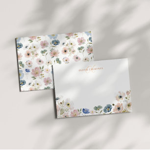 Monogram Pastel Floral Watercolour Wildflowers Card