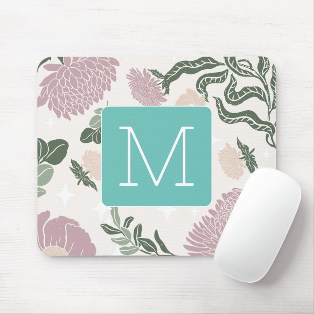 Monogram Pastel floral with Colourful border Blue. Mouse Pad (With Mouse)