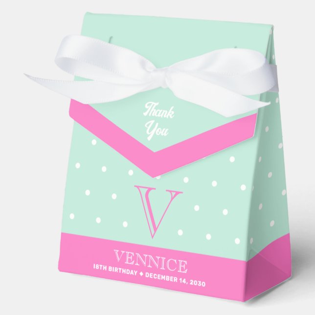 Monogram Pastel Green Pink Favour Box (Front)