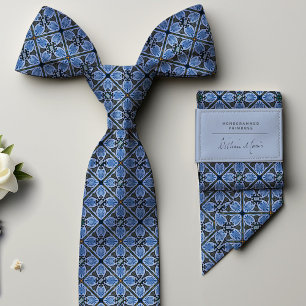 Monogram Pastel Navy Blue Vintage Floral Men's Tie