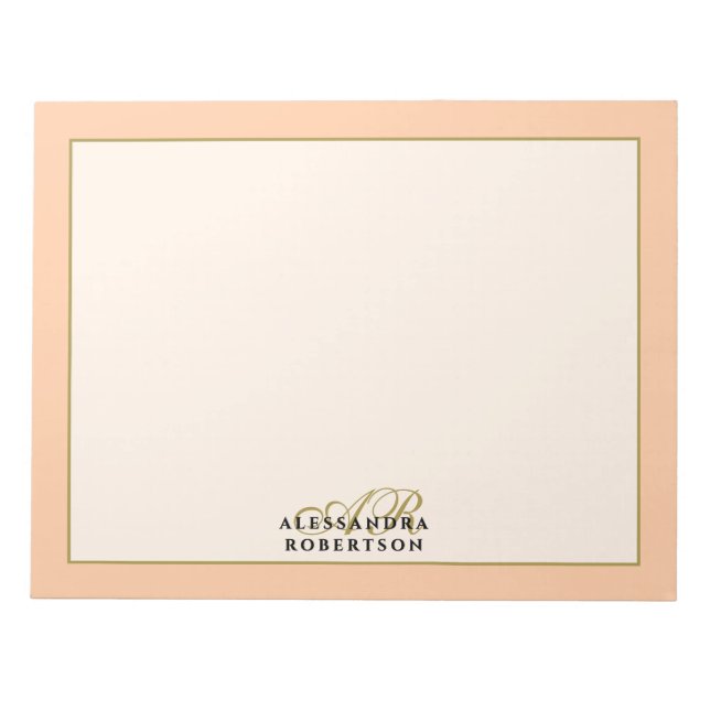 Monogram Pastel Orange Peach Ivory Gold Minimalist Notepad (Front)
