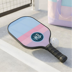 Monogram Pastel Pink & Blue Stripe Persoanlized  Pickleball Paddle