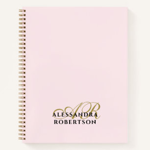 Monogram Pastel Pink Gold Black Minimalist Stylish Notebook