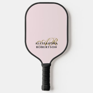 Monogram Pastel Pink Gold Black Minimalist Stylish Pickleball Paddle