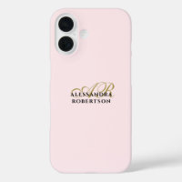 Monogram Pastel Pink Gold Black Stylish Minimalist