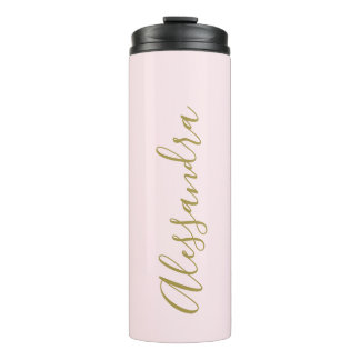 Monogram Pastel Pink Gold Script Name Minimalist Thermal Tumbler