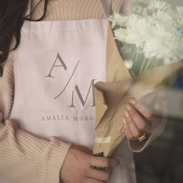 Monogram Pastel Pink Minimal Apron (Creator Uploaded)