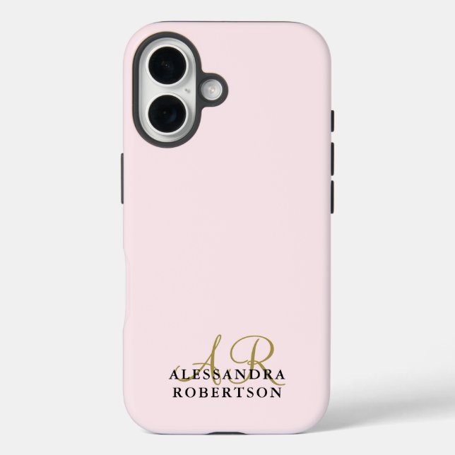 Monogram Pastel Pink Minimalist Gold Black Elegant Case-Mate iPhone Case (Back)