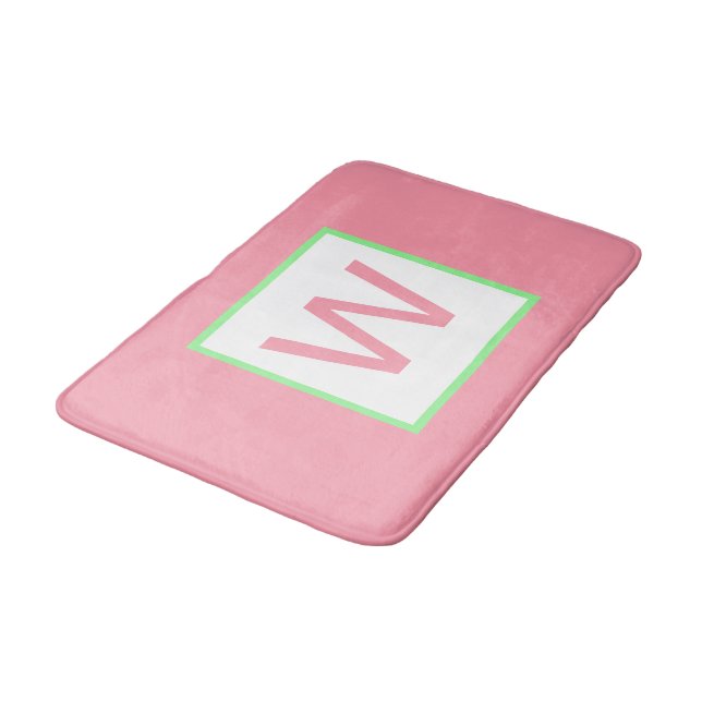Monogram Pastel Pink Mint Green Bath Mat (Angled)