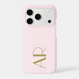 Monogram Pastel Pink Retro Gold Initials Minimal