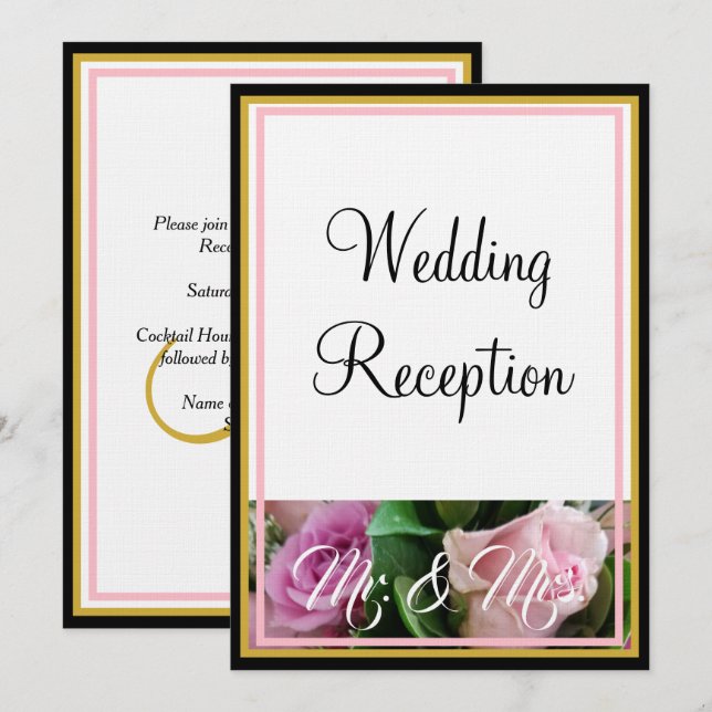 Monogram Pastel Pink Roses Mr. and Mrs. Invitation (Front/Back)
