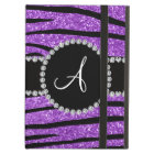 Monogram pastel purple glitter zebra stripes