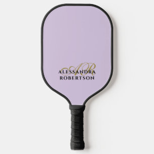 Monogram Pastel Purple Gold Black Minimalist Chic Pickleball Paddle