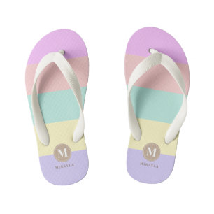 Monogram   Pastel Rainbow Stripes  Kid's Jandals