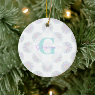 Monogram Pastel Rainbow Sundae Polka Dot Mandala Ceramic Tree Decoration